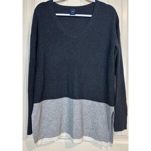 Gap Wool Blend Tunic lightweight Sweater Side Slit Long Sleeve color block sz L